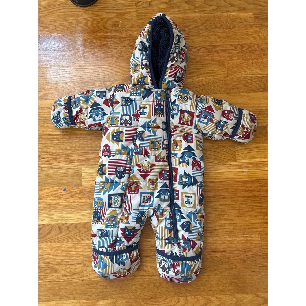 Columbia Snuggly Bunny Bunting 3-6M Animal Print Hooded Fleece Snowsuit Blue